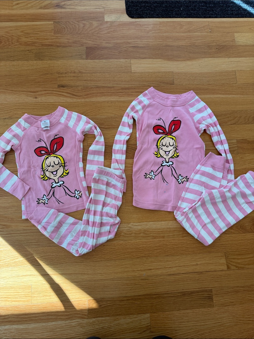 Hanna Andersson Pink Striped Cartoon Girl Pajama Set